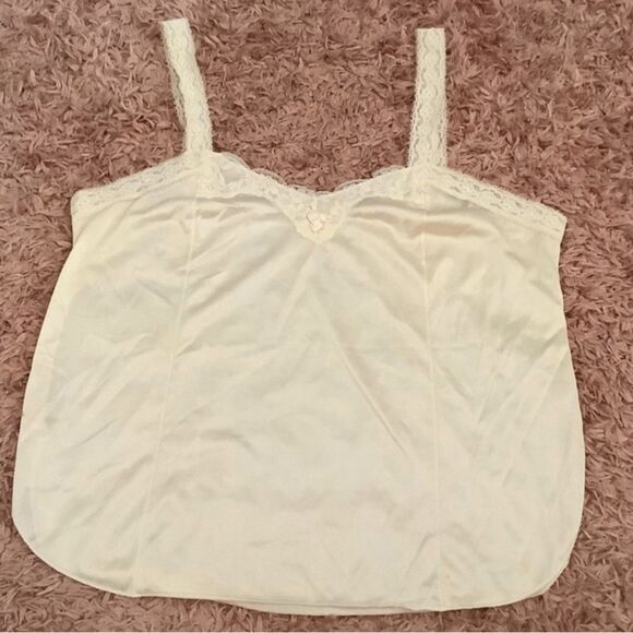 GreenCo Maid Vintage Cream Lace Coquette Dainty Camisole with Pink Bow Large - Picture 2 of 11